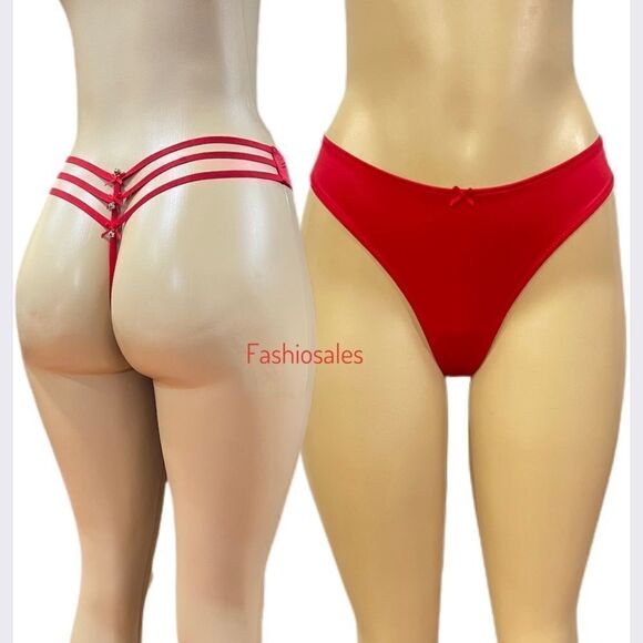 Victorias Secret Dream Angels Sexy Strappy soft Satin Thong V String Panty Red - Picture 4 of 7